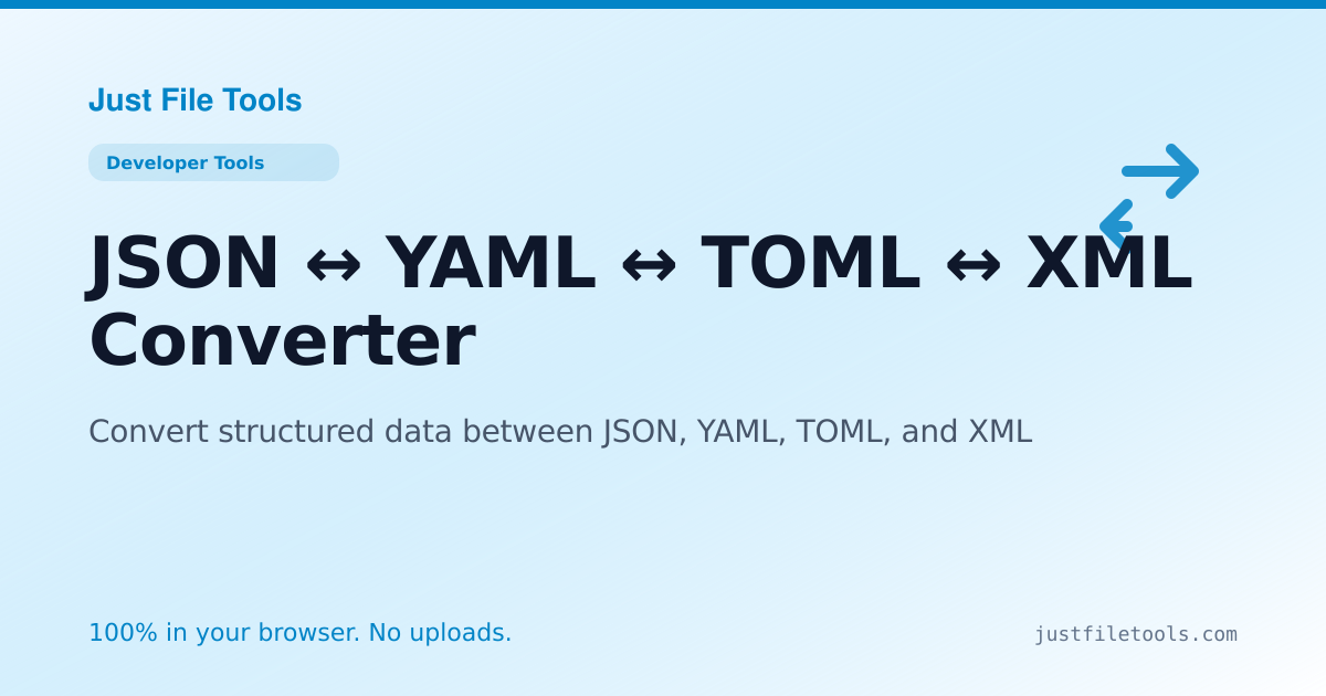 JSON ↔ YAML ↔ TOML ↔ XML Converter Online — Free, No Upload | Just File ...